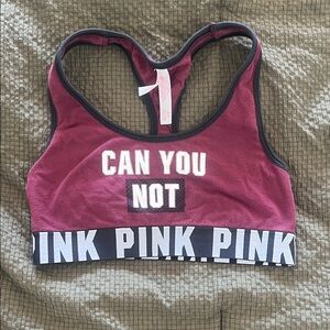 PINK Victoria's Secret Maroon Sports Bra with Bold Print